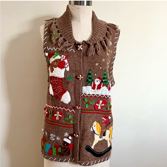 Christmas Sweater Knit Vest With Detail, Small - Picture 1 of 4